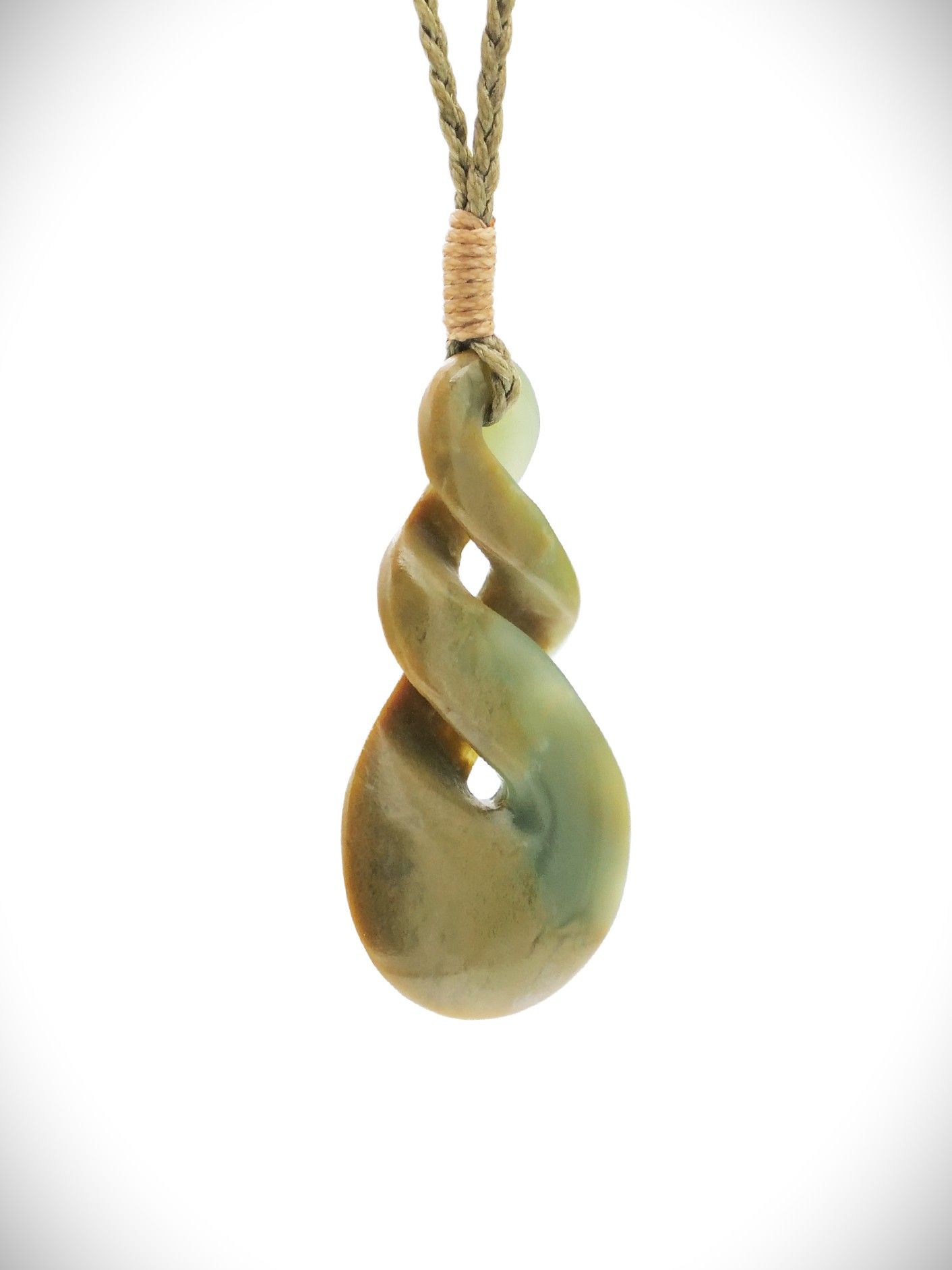 Moko Pounamu Double Pikorua (Twist) NZ Genuine Inanga Flower Greenstone - Waimatua