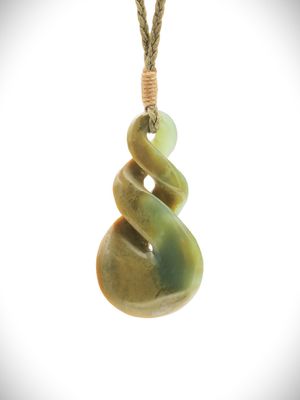 Moko Pounamu Double Pikorua (Twist) NZ Genuine Inanga Flower Greenstone - Waimatua