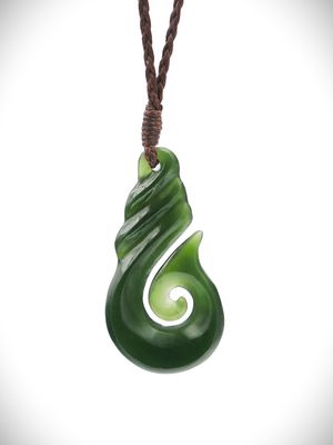 Moko Pounamu Hei Matau (Hook) Genuine NZ Kahurangi Greenstone - Whareora