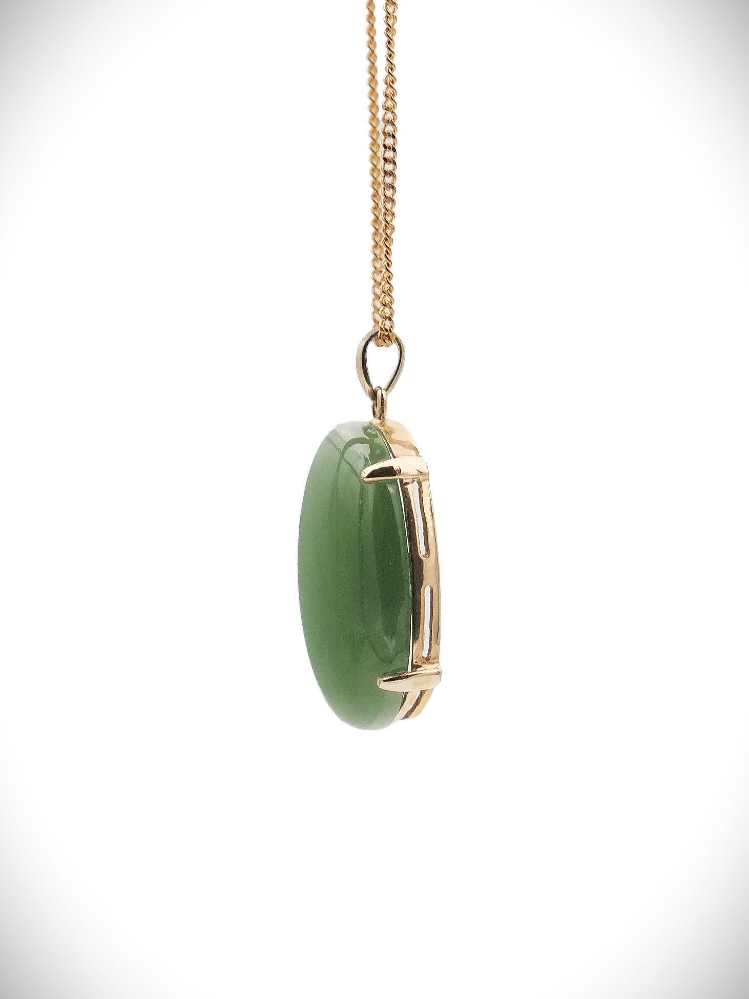 Moko Pounamu Cats Eye Siberian Nephrite jade 14ct Gold Pendant 19604