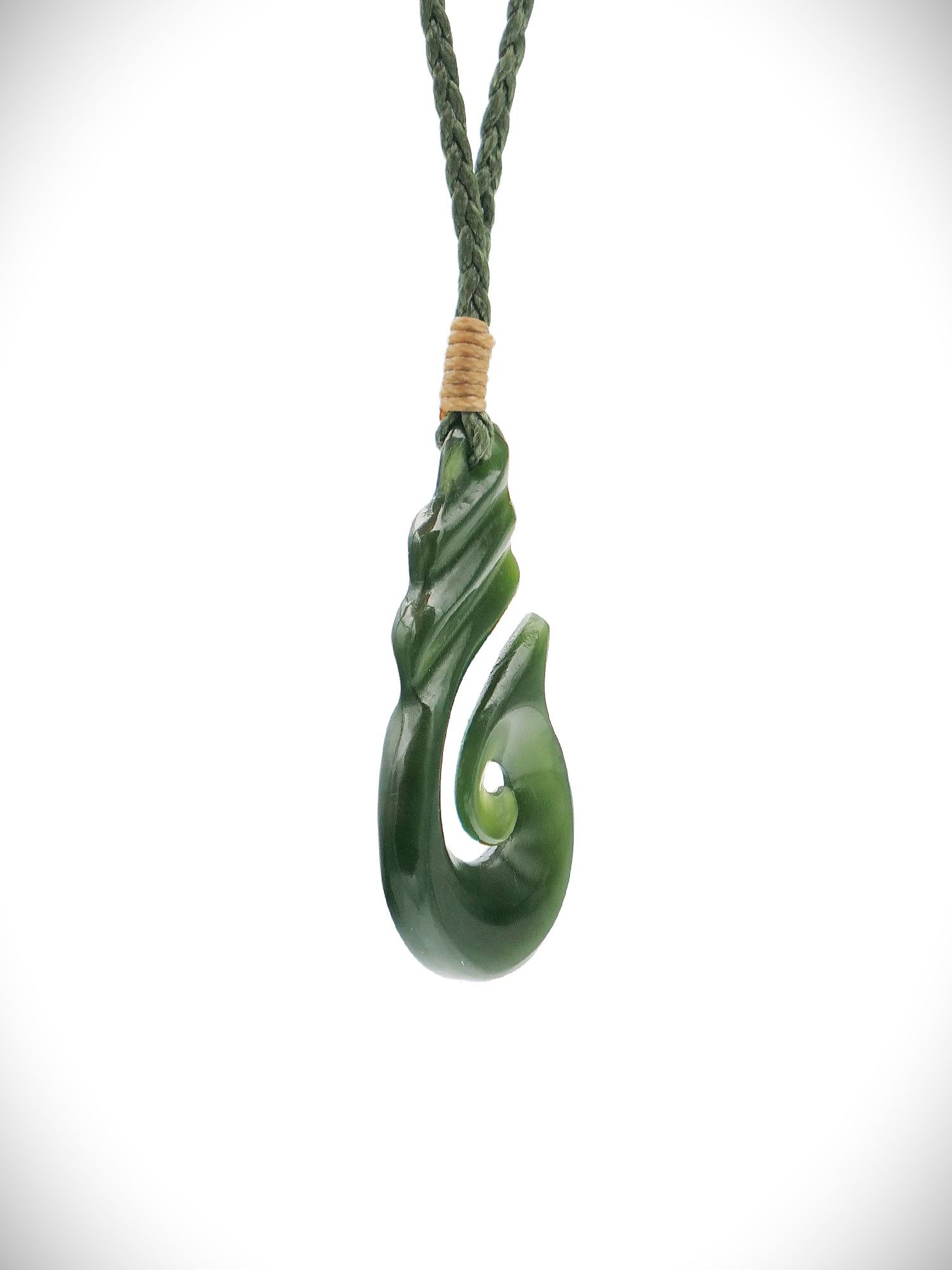 Moko Pounamu Hei Matau (Hook) Genuine NZ Kahurangi Greenstone - Kohinui