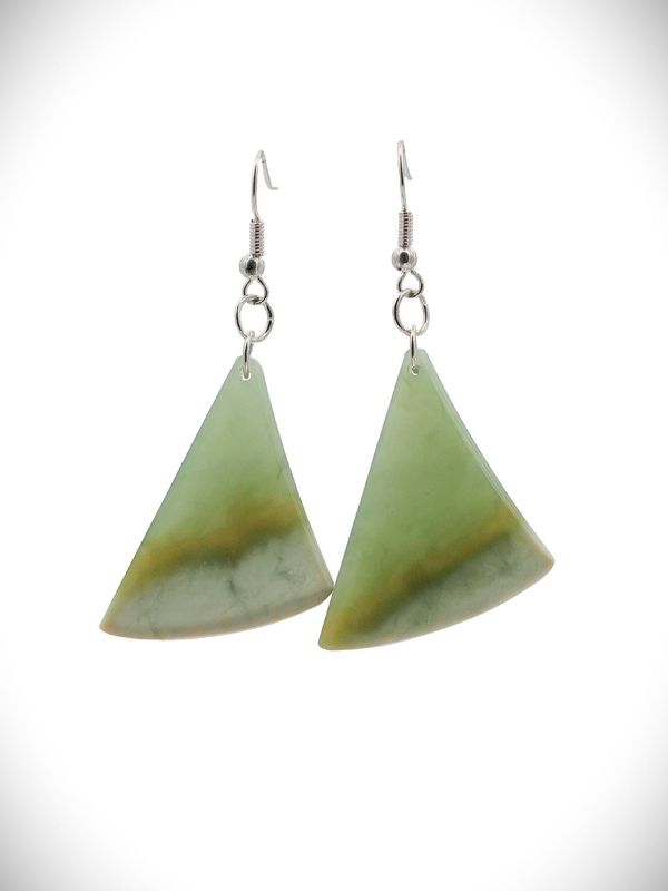 Moko Pounamu NZ Inanga Flower Greenstone & Sterling Silver Earrings - Kopuwai