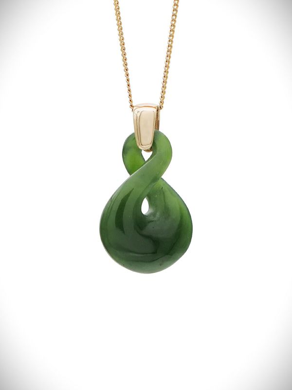 Moko Pounamu Single Pikorua (Twist) Genuine NZ Kahurangi Greenstone & 9ct Gold Pendant - Matarau Moko Pounamu Single Pikorua (Twist) Genuine NZ Kahurangi Greenstone & 9ct Gold Pendant - Matarau