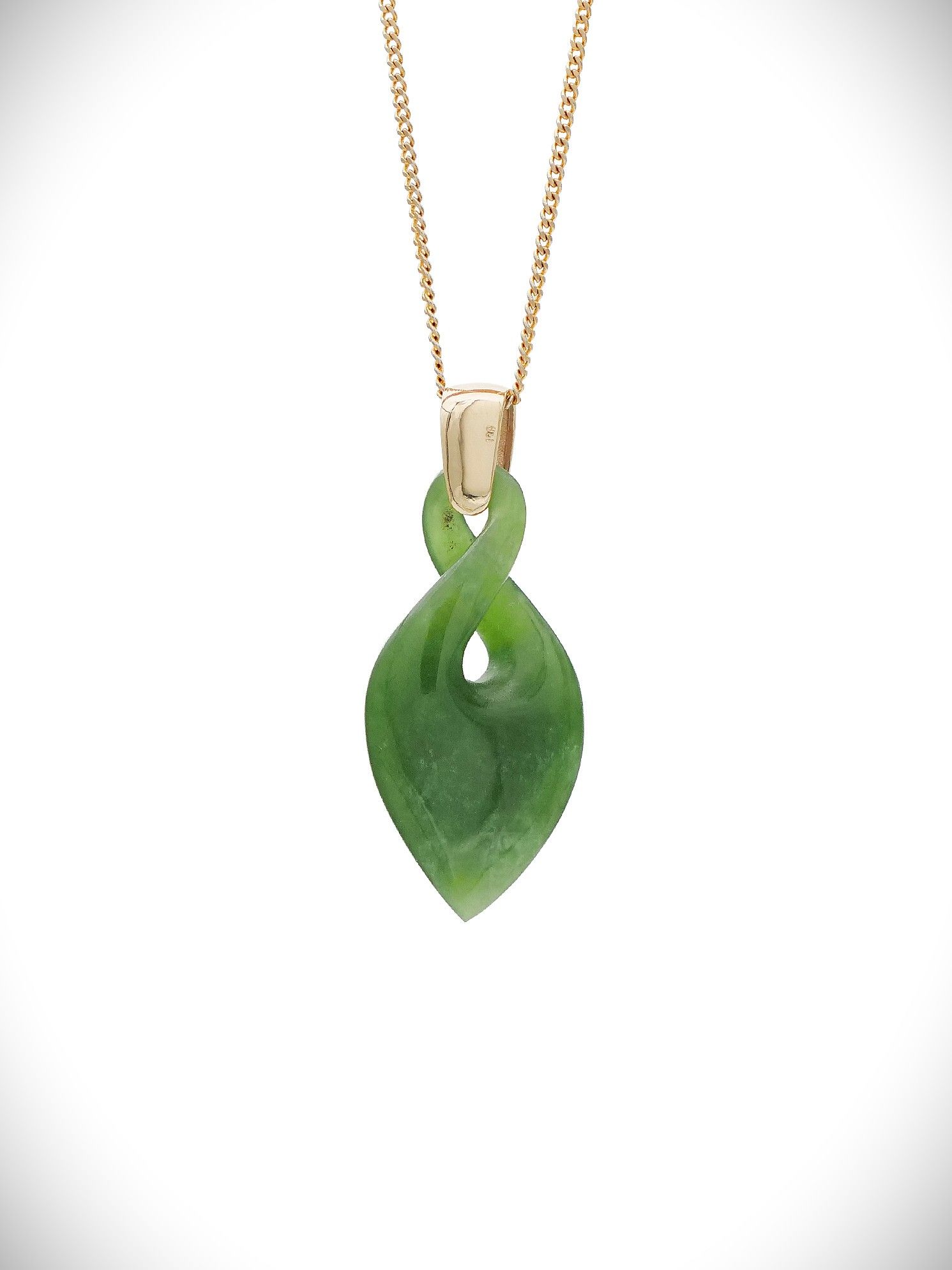 Moko Pounamu Single Pikorua (Twist) Genuine NZ Kahurangi Greenstone & 9ct Gold Pendant - Riponui