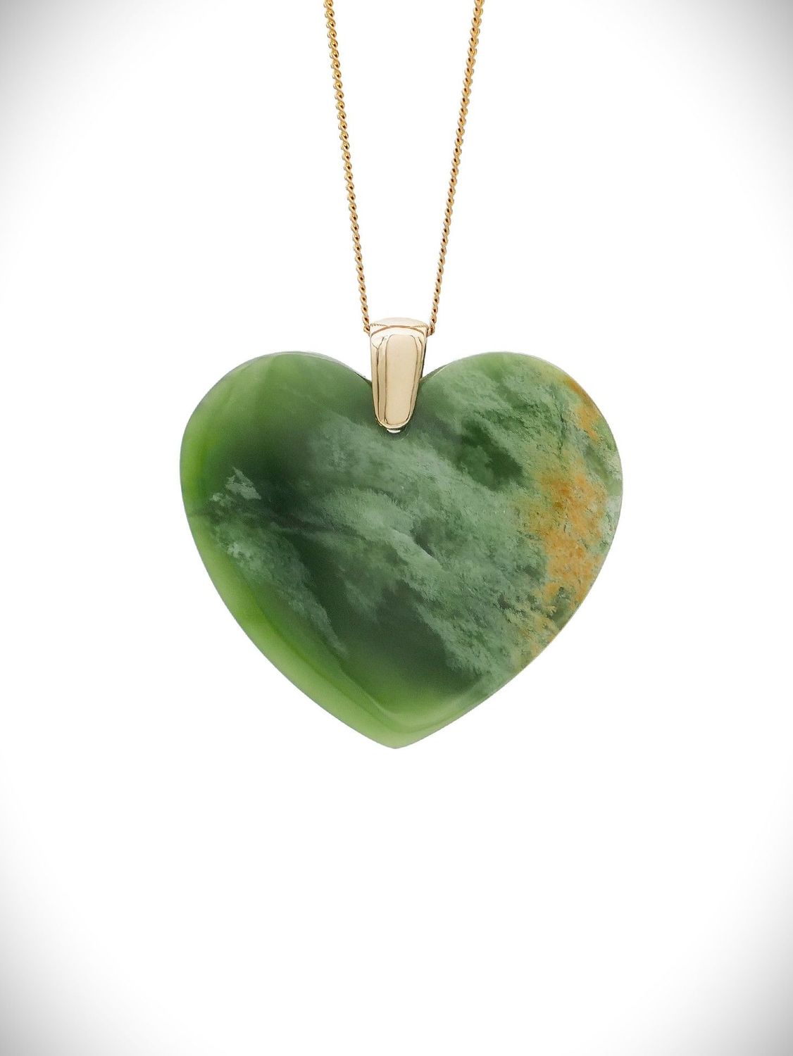 Moko Pounamu Manawa (Heart) NZ Genuine Kahurangi Flower Greenstone & 9ct Gold - Akerama