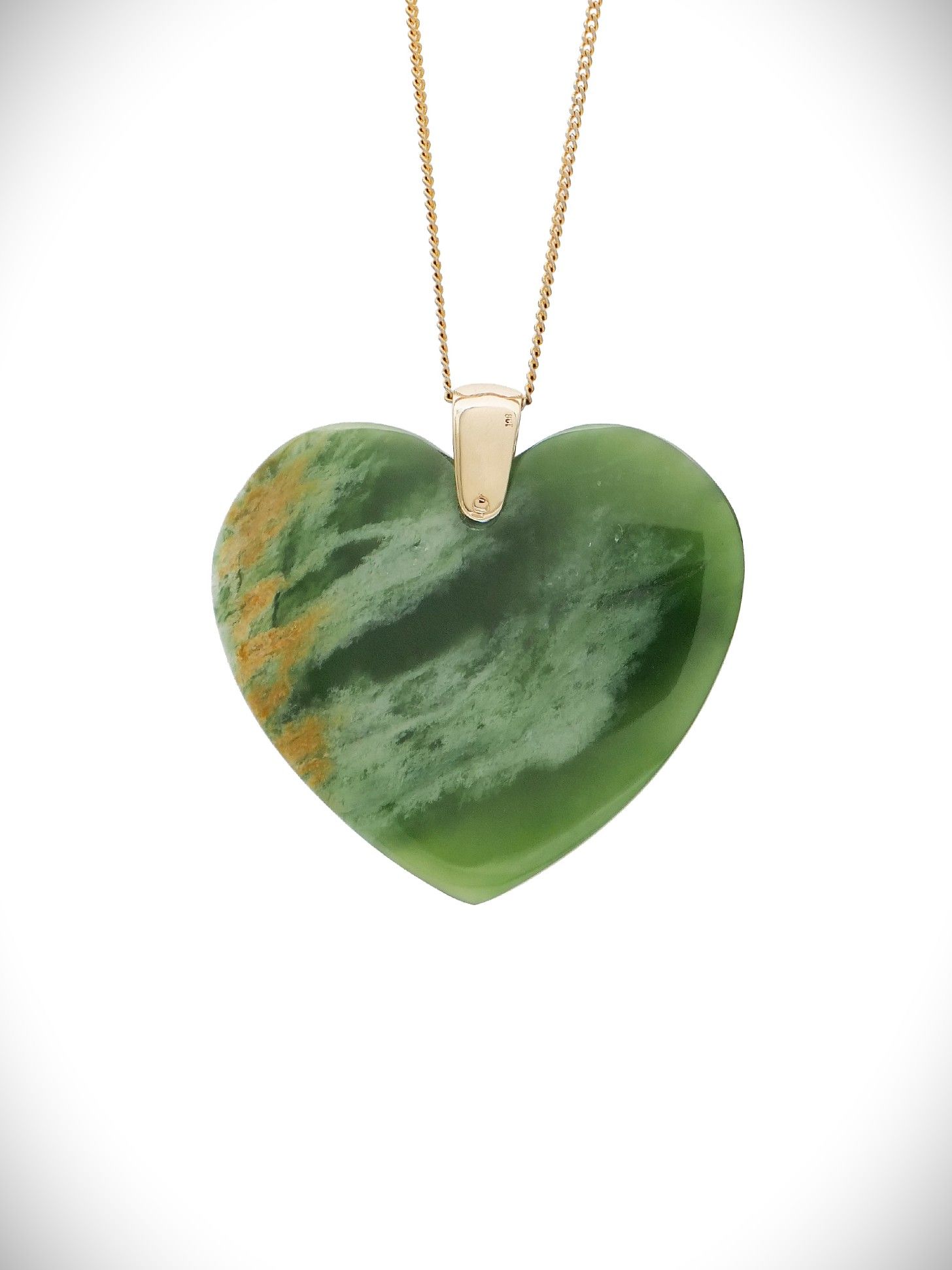 Moko Pounamu Manawa (Heart) NZ Genuine Kahurangi Flower Greenstone & 9ct Gold - Akerama