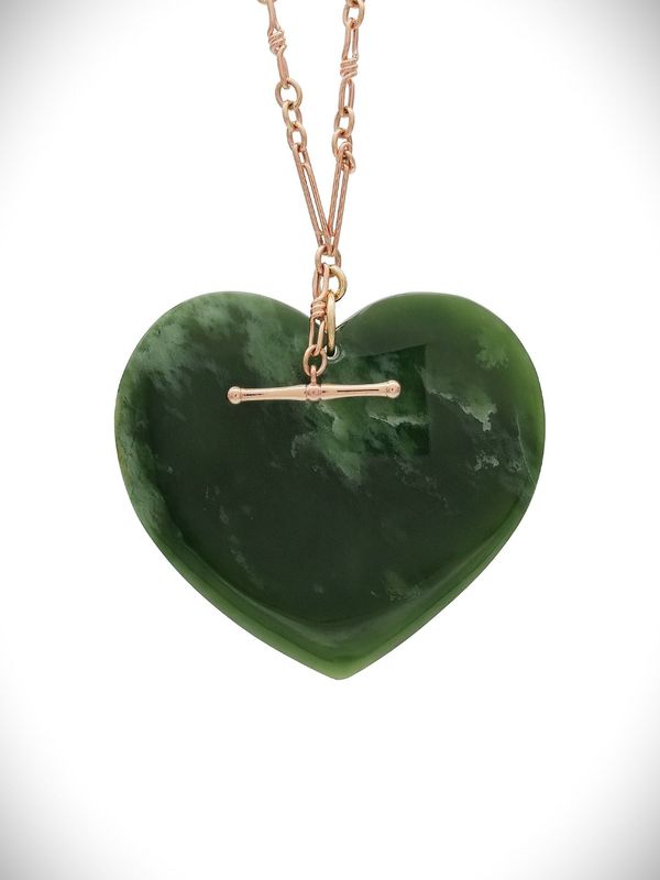 Moko Pounamu Manawa (Heart) NZ Genuine Kahurangi Flower Greenstone, 9ct Rose Gold Pendant - Waitangi Moko Pounamu Manawa (Heart) NZ Genuine Kahurangi Flower Greenstone, 9ct Rose Gold Pendant - Waitangi