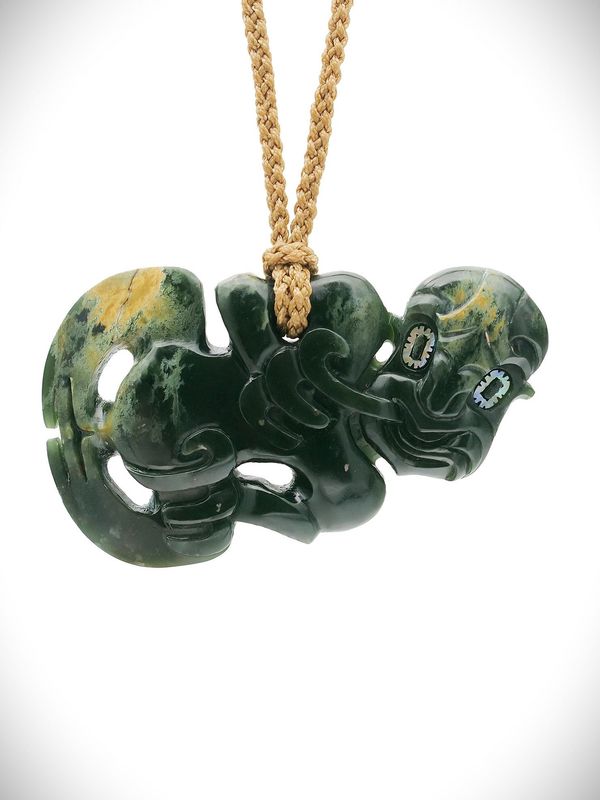 Moko Pounamu Hei Tiki NZ Genuine Kawakawa Flower Greenstone - Matauri