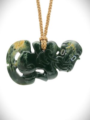 Moko Pounamu Hei Tiki NZ Genuine Kawakawa Flower Greenstone - Matauri