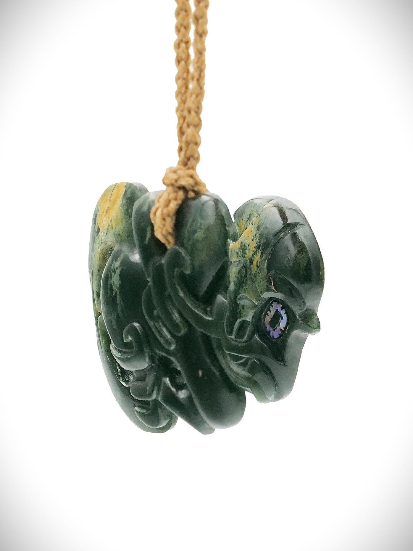 Moko Pounamu Hei Tiki NZ Genuine Kawakawa Flower Greenstone - Matauri