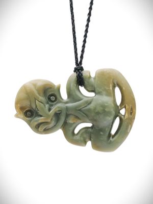 Moko Pounamu Hei Tiki Genuine NZ Inanga Greenstone  - Okaihau
