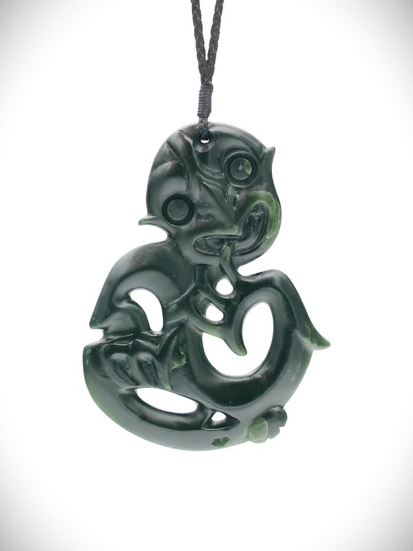 Moko Pounamu Hei Tiki NZ Genuine Kawakawa Greenstone - Kohukohu
