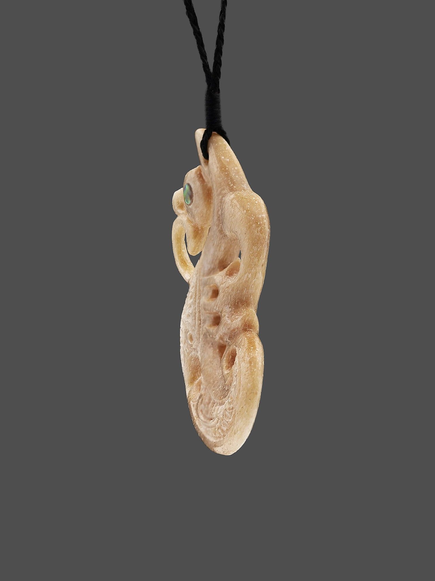 Moko Pounamu Manaia Genuine Whale Bone Carving - Awahohonu