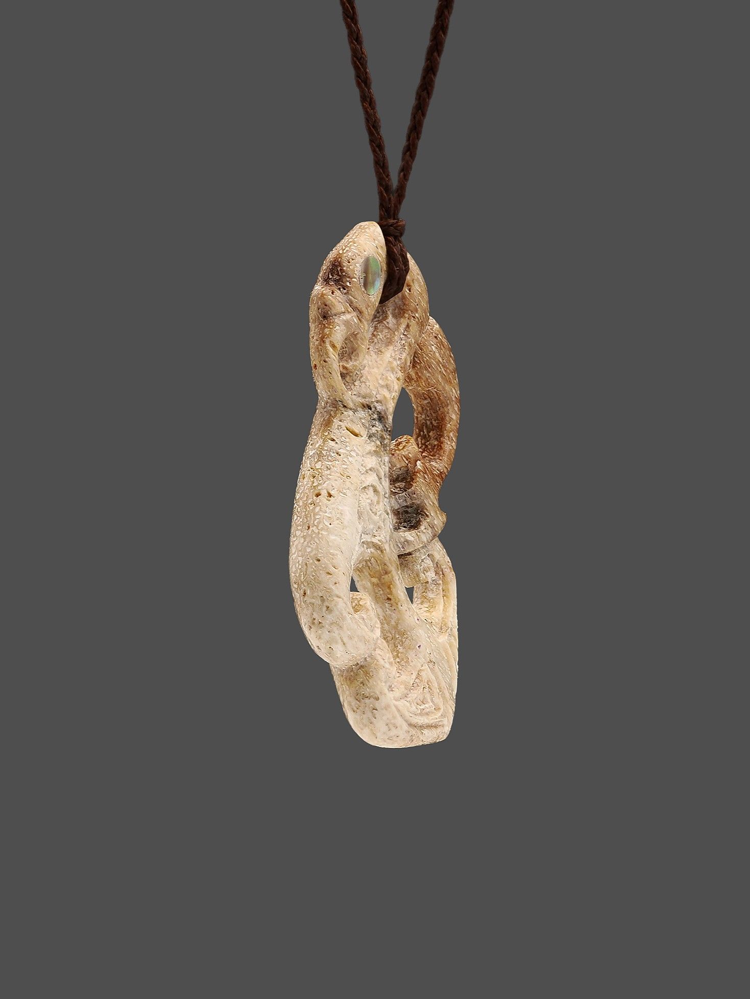 Moko Pounamu Manaia Genuine Whale Bone Carving - Pipiwai