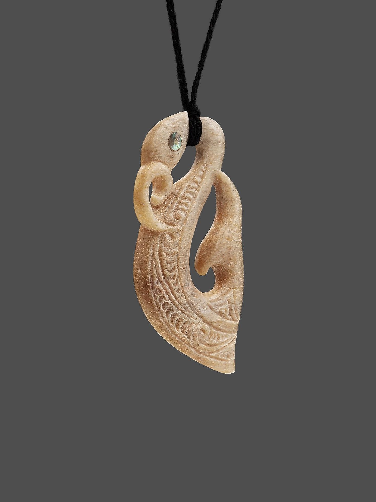 Moko Pounamu Manaia Genuine Whale Bone Carving - Hikurangi
