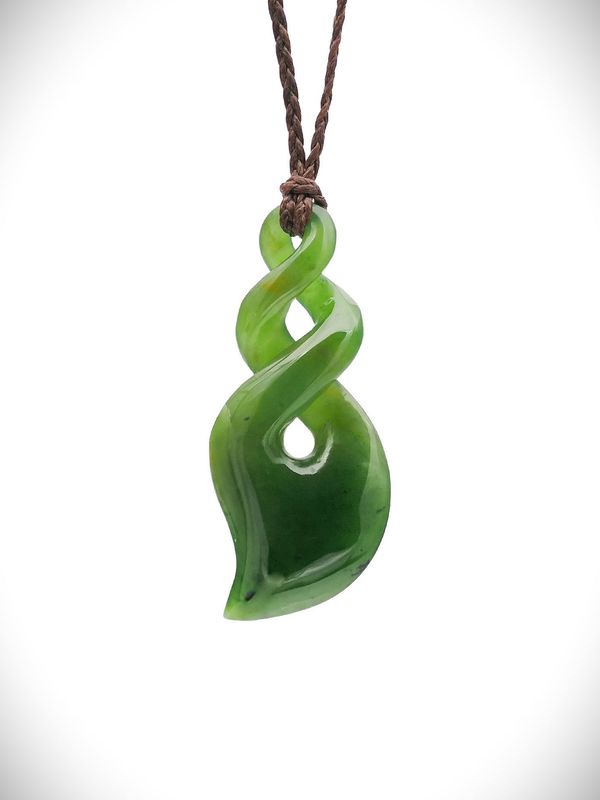 Moko Pounamu Double Pikorua (Twist) Genuine NZ Kahurangi Flower Greenstone - Toa Moko Pounamu Double Pikorua (Twist) Genuine NZ Kahurangi Flower Greenstone - Toa