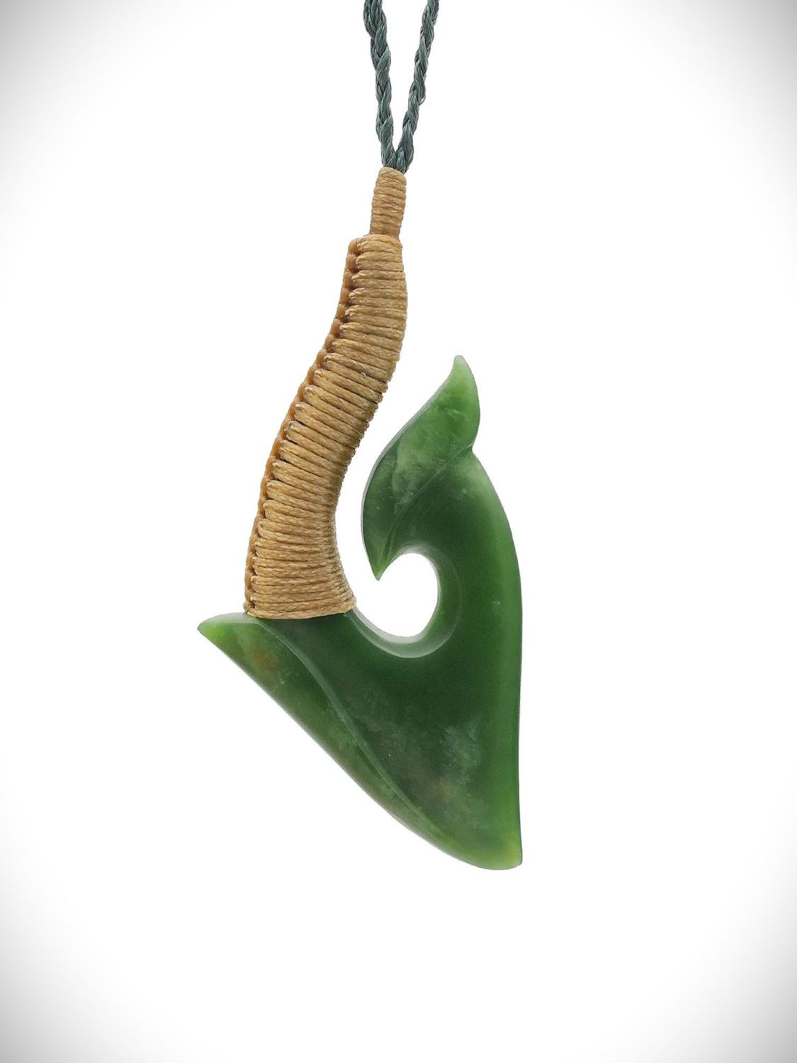 Moko Pounamu Hei Matau (Hook) NZ Genuine Kahurangi Flower Greenstone - Matatoki