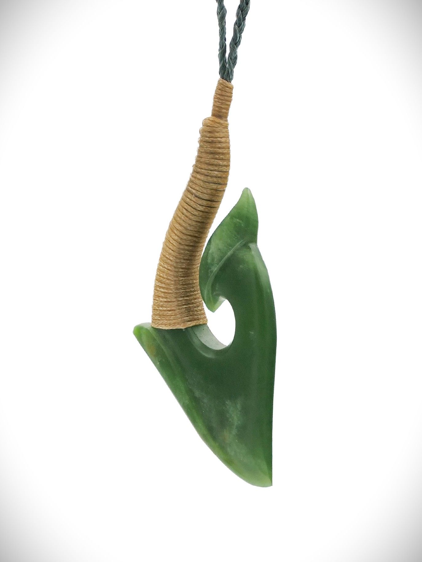 Moko Pounamu Hei Matau (Hook) NZ Genuine Kahurangi Flower Greenstone - Matatoki