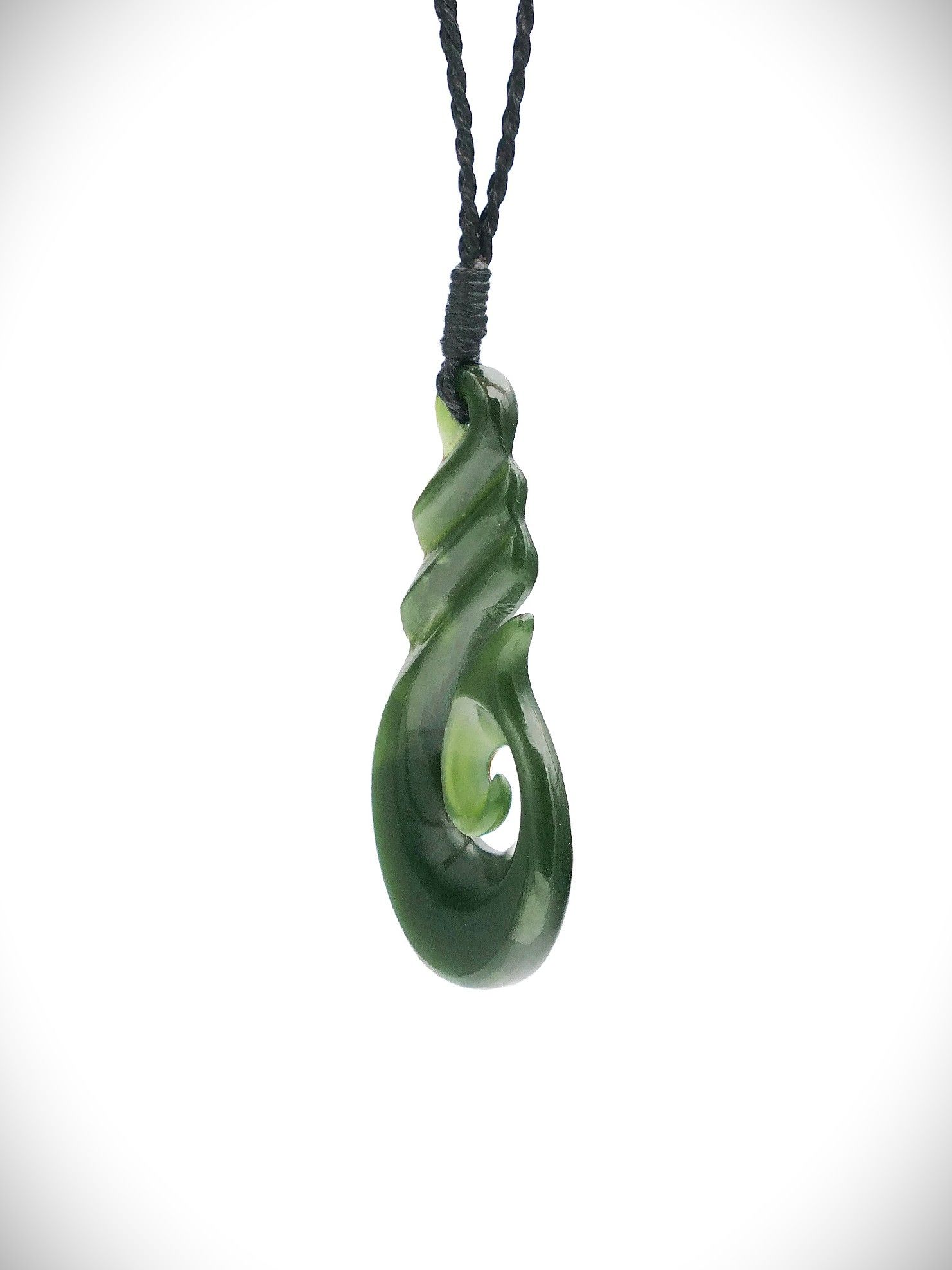Moko Pounamu Hei Matau (Hook) NZ Genuine Kawakawa Greenstone - Kerikeri