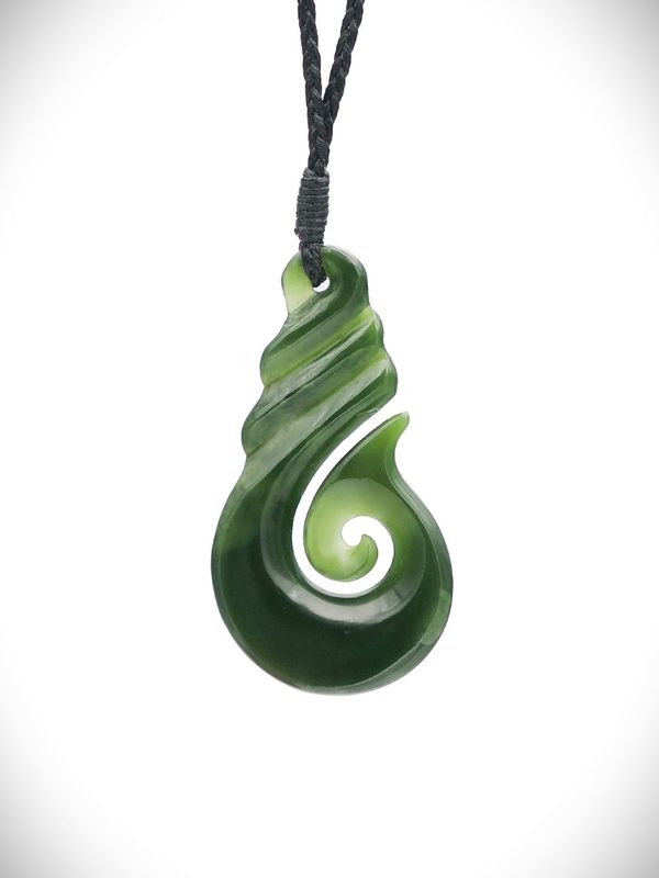 Moko Pounamu Hei Matau (Hook) NZ Genuine Kawakawa Greenstone - Kerikeri Moko Pounamu Hei Matau (Hook) NZ Genuine Kawakawa Greenstone - Kerikeri