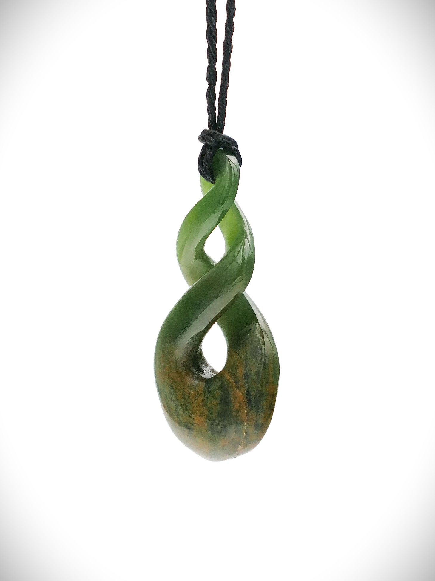 Moko Pounamu Double Pikorua (Twist) NZ Genuine Kahurangi Flower Greenstone - Ruakanakana