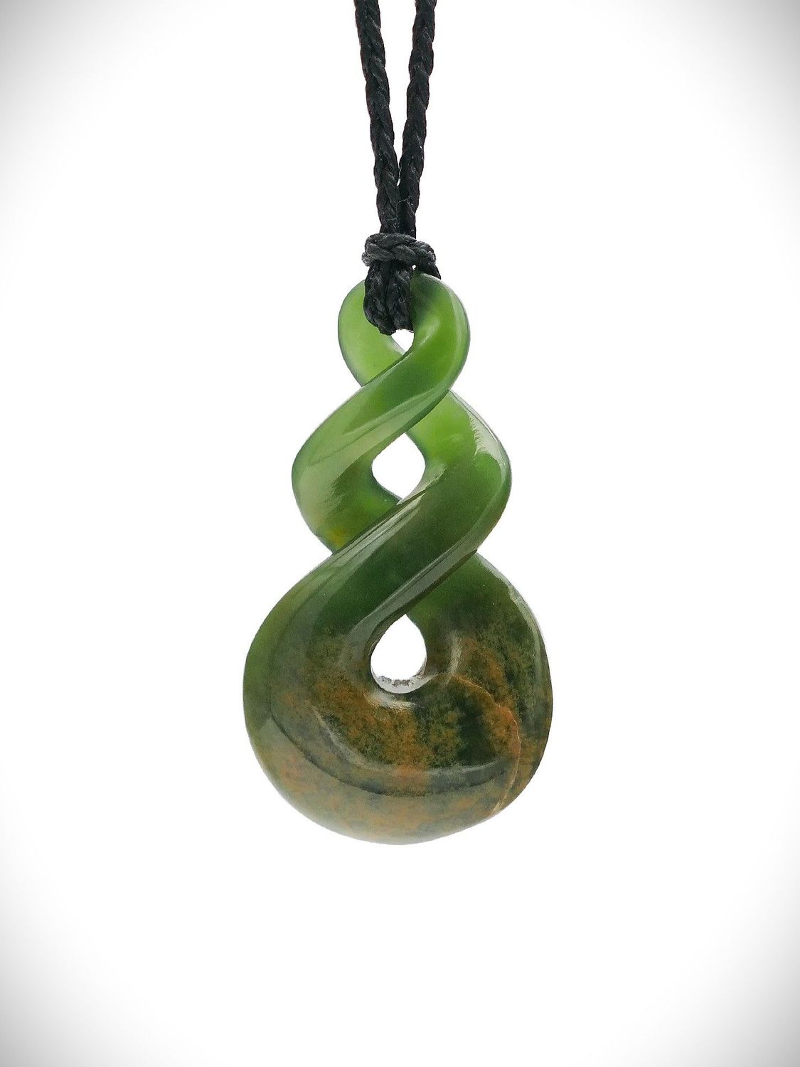 Moko Pounamu Double Pikorua (Twist) NZ Genuine Kahurangi Flower Greenstone - Ruakanakana