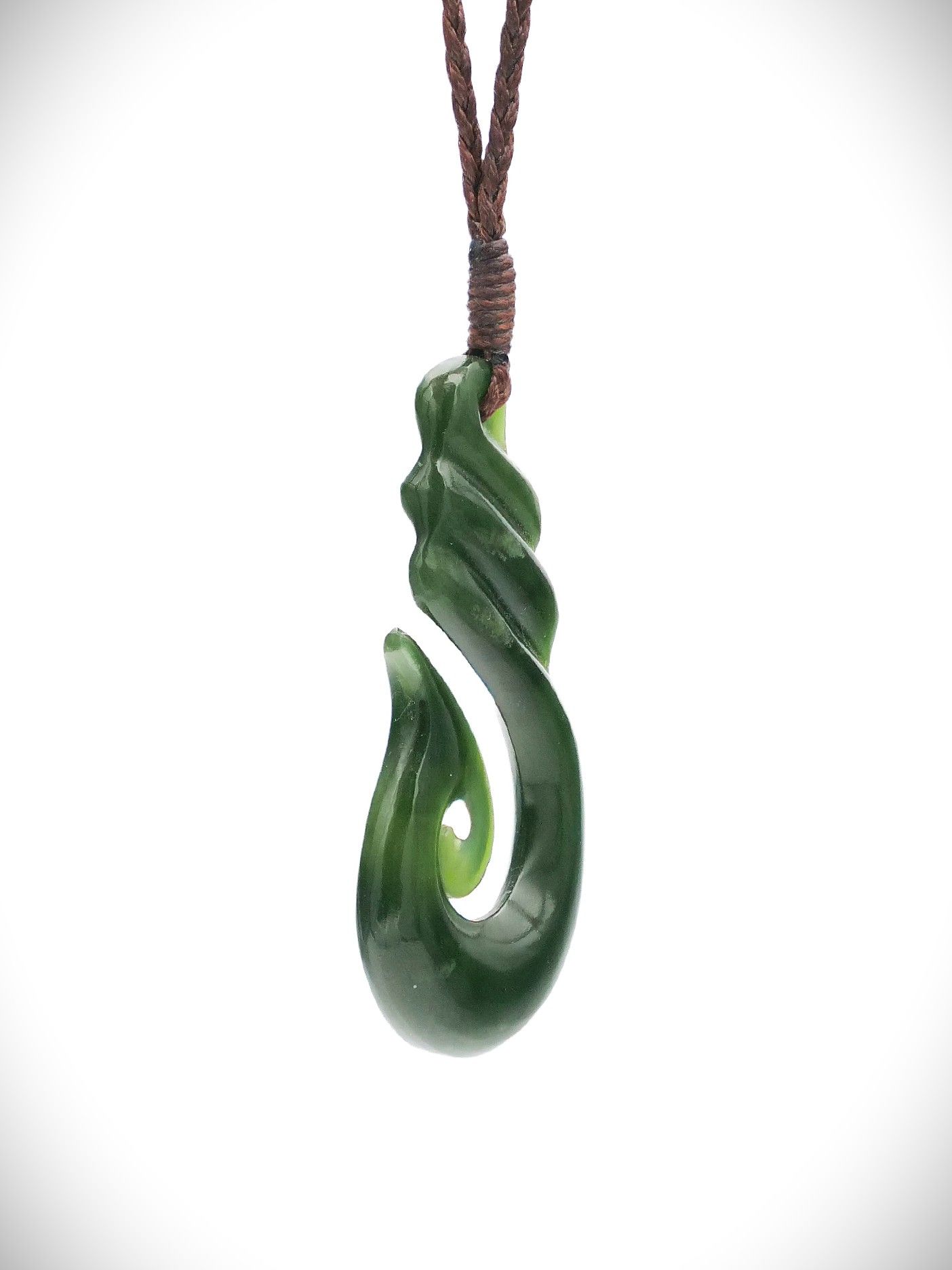 Moko Pounamu Hei Matau (Hook) NZ Genuine Kawakawa Greenstone - Waipapa
