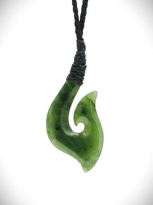 Moko Pounamu Hei Matau (Hook) Genuine NZ Kahurangi Greenstone - Kapiro