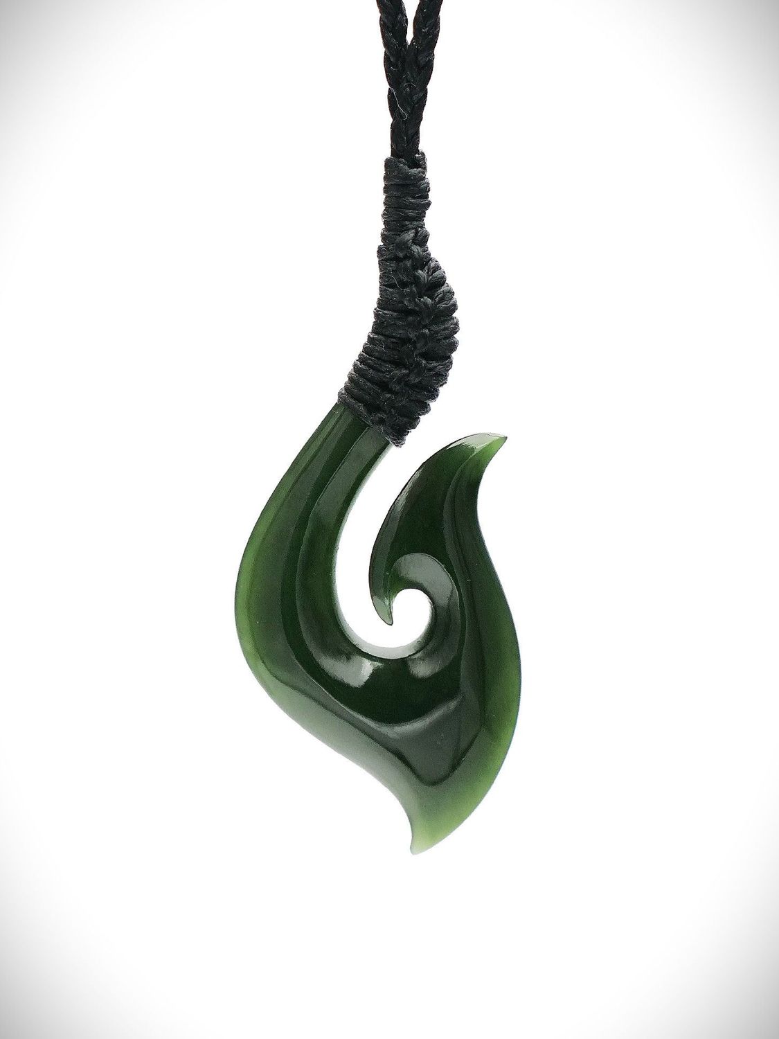 Moko Pounamu Hei Matau (Hook) Genuine NZ Kawakawa Greenstone - Orotere Moko Pounamu Hei Matau (Hook) Genuine NZ Kawakawa Greenstone - Orotere
