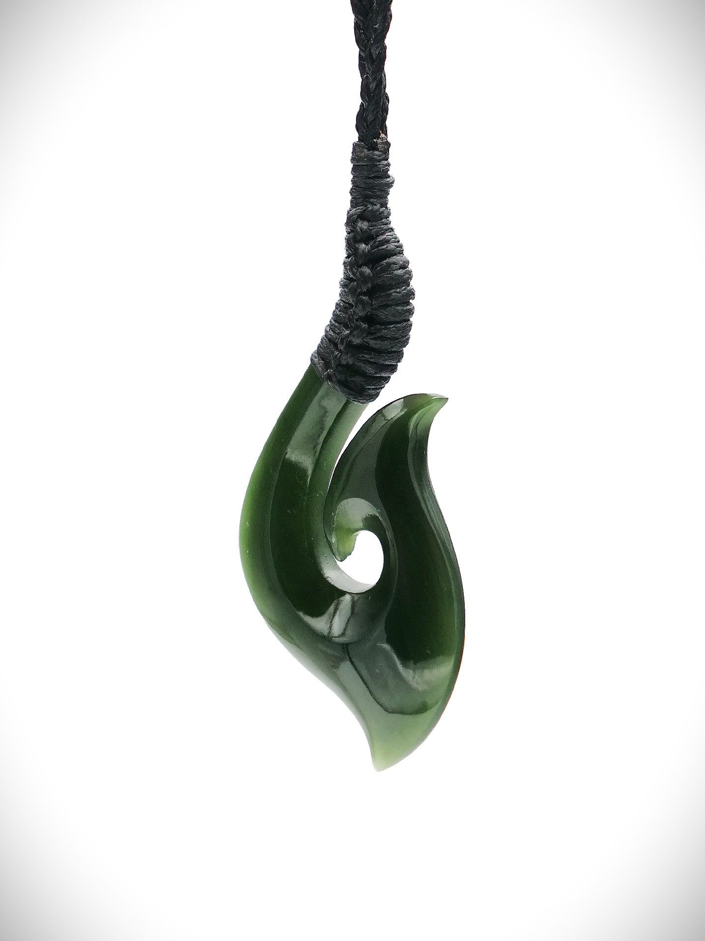 Moko Pounamu Hei Matau (Hook) Genuine NZ Kawakawa Greenstone - Orotere