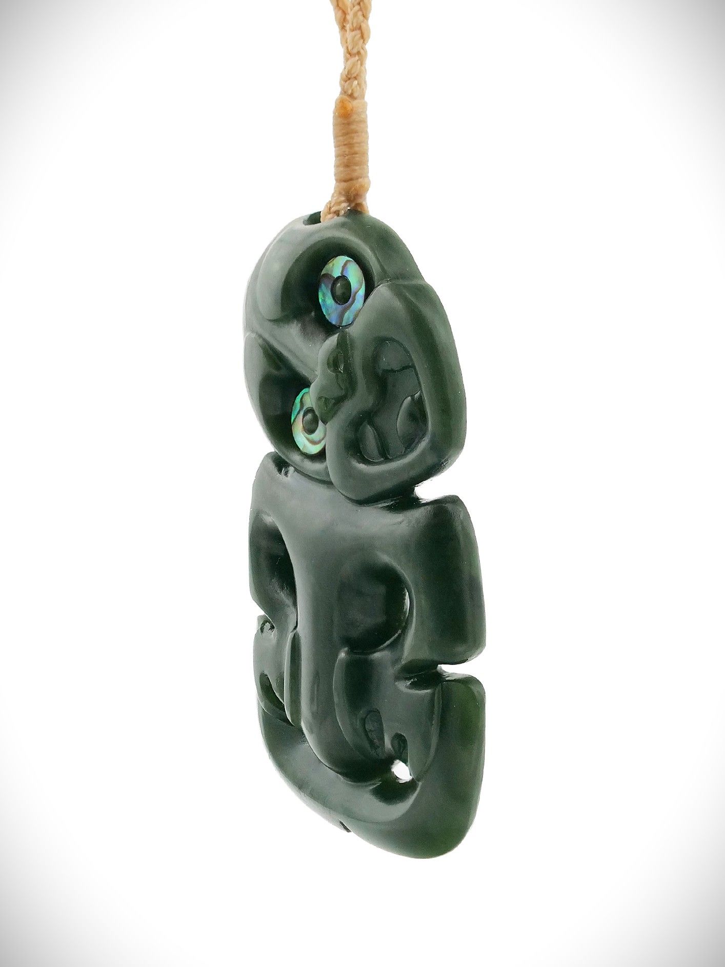 Moko Pounamu Hei Tiki NZ Genuine Kawakawa Greenstone - Nikau