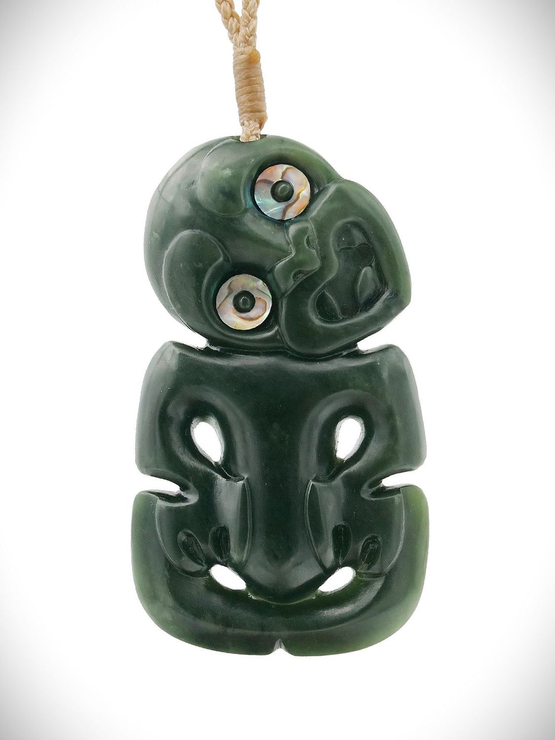Moko Pounamu Hei Tiki NZ Genuine Kawakawa Greenstone - Nikau