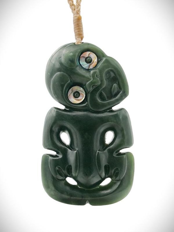 Moko Pounamu Hei Tiki NZ Genuine Kawakawa Greenstone - Nikau
