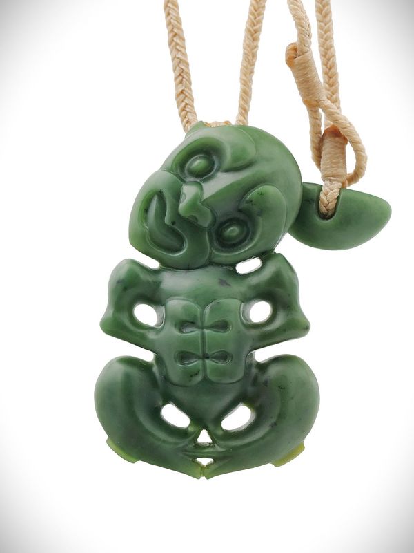 Moko Pounamu Hei Tiki NZ Genuine Kawakawa Greenstone - Otangaroa