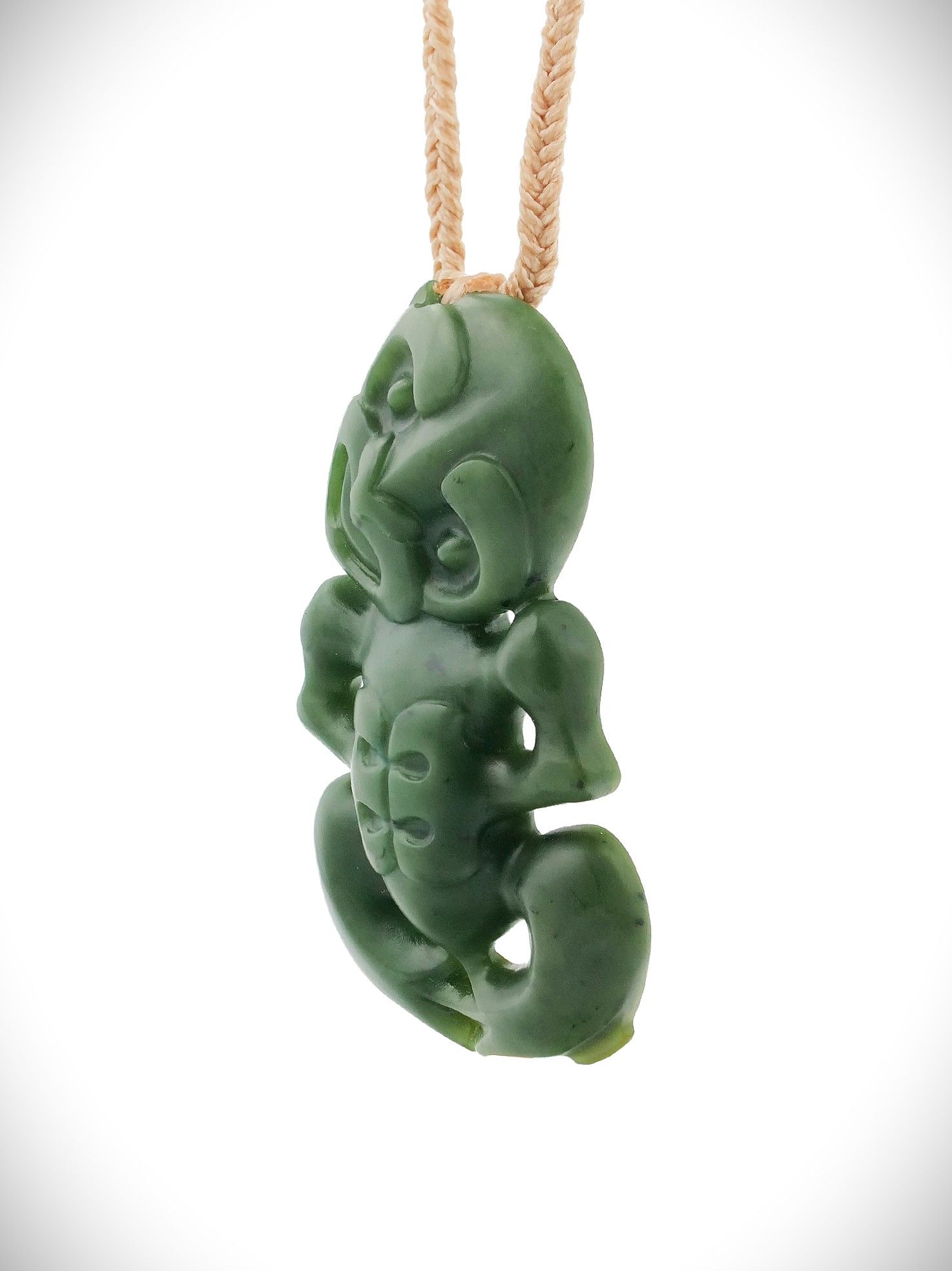 Moko Pounamu Hei Tiki NZ Genuine Kawakawa Greenstone - Otangaroa