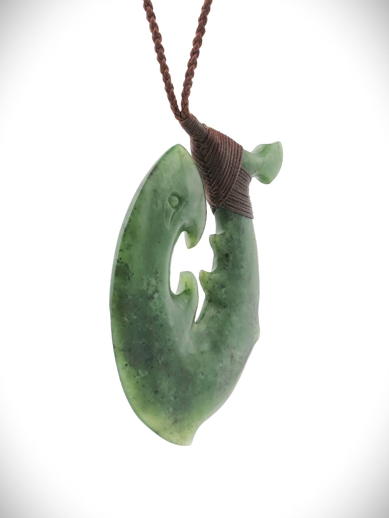 Moko Pounamu Mako Hei Matau (Hook) Genuine NZ Kawakawa Greenstone - Otoroa