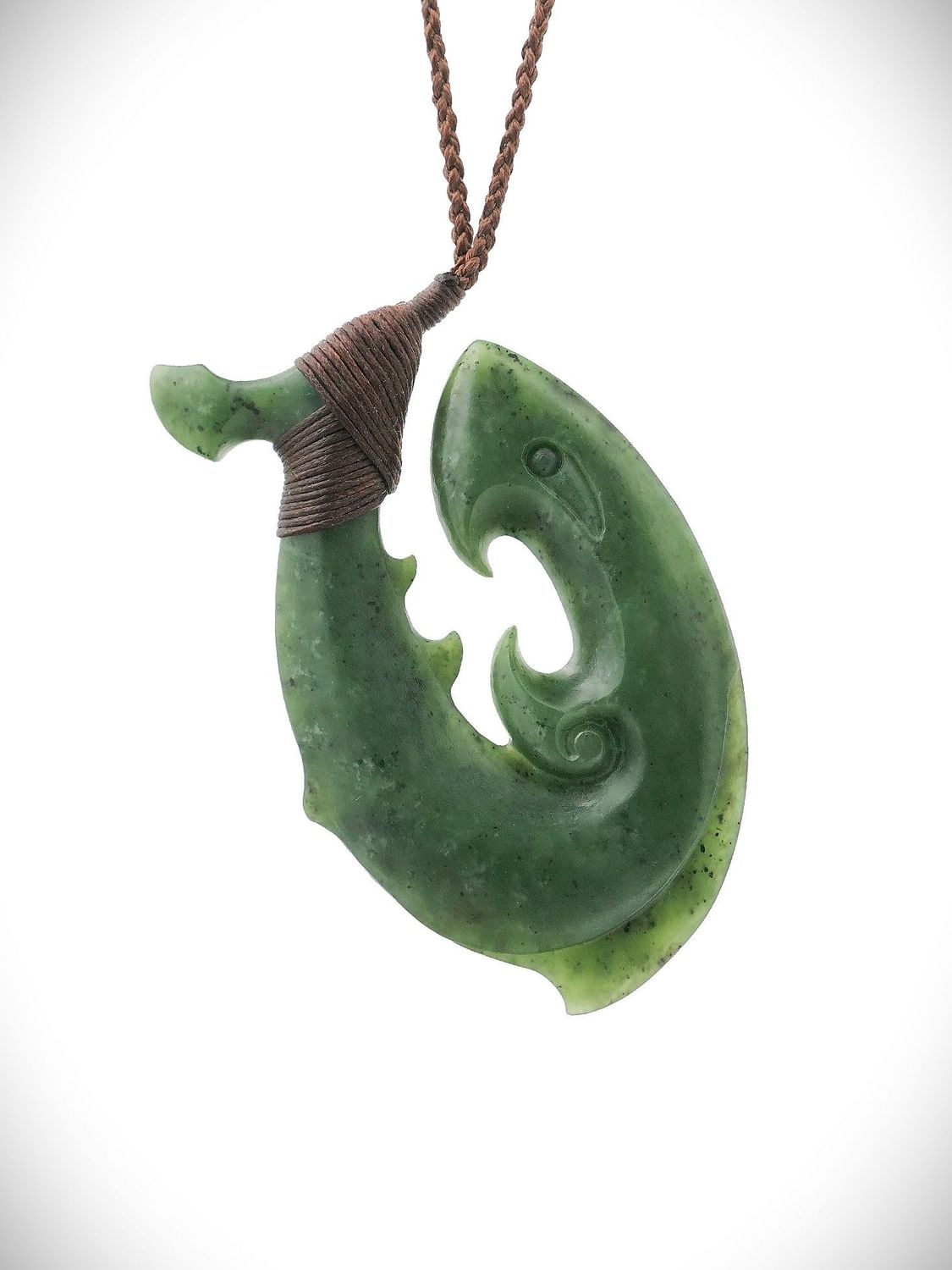 Moko Pounamu Mako Hei Matau (Hook) Genuine NZ Kawakawa Greenstone - Otoroa