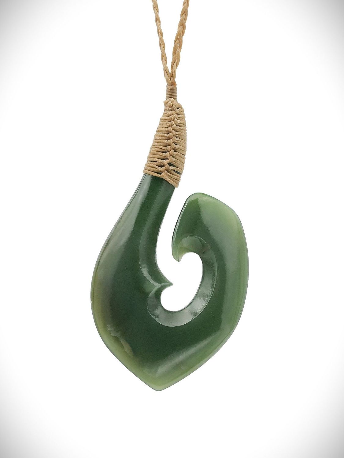 Moko Pounamu Hei Matau (Hook) NZ Genuine Inanga Greenstone - Maraetai