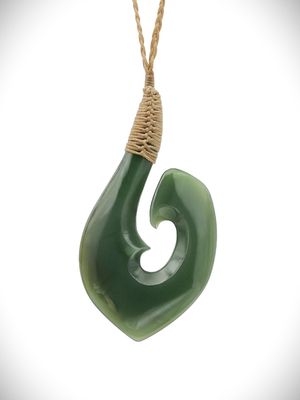 Moko Pounamu Hei Matau (Hook) NZ Genuine Inanga Greenstone - Maraetai Moko Pounamu Hei Matau (Hook) NZ Genuine Inanga Greenstone - Maraetai