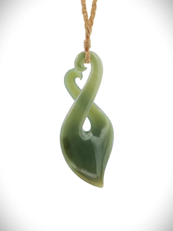 Moko Pounamu Pikorua (Twist) Genuine NZ Inanga Greenstone - Takou Moko Pounamu Pikorua (Twist) Genuine NZ Inanga Greenstone - Takou