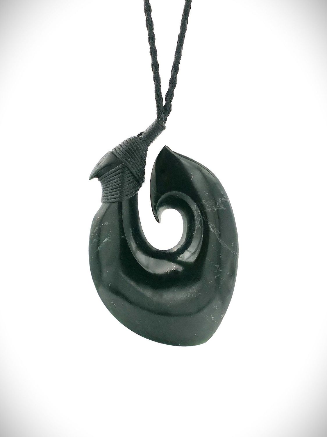 Moko Pounamu Hei Matau (Hook) NZ Genuine Tangiwai Greenstone - Mokoreta