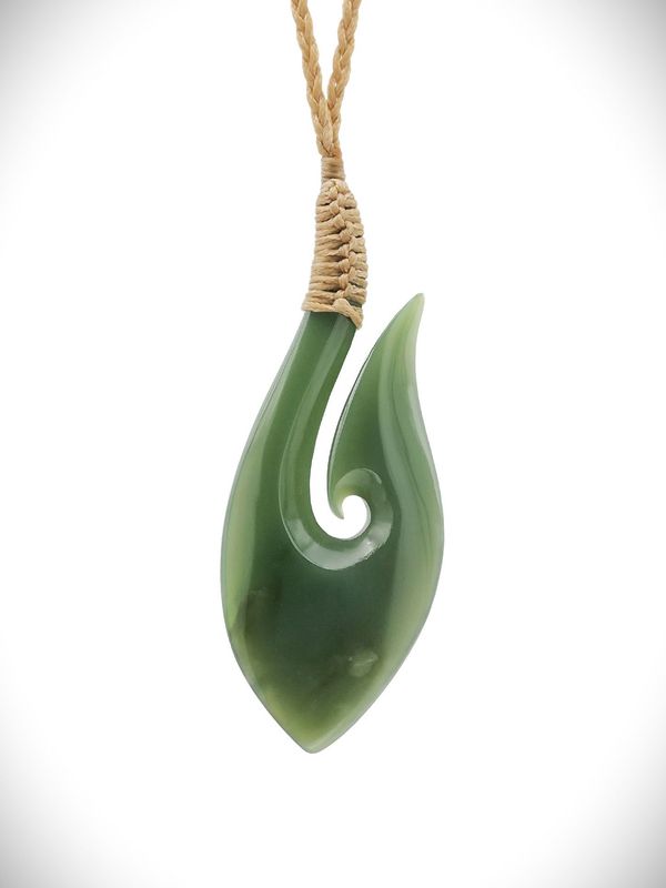 Moko Pounamu Hei Matau (Hook) NZ Genuine Inanga Greenstone - Motukawaiti Moko Pounamu Hei Matau (Hook) NZ Genuine Inanga Greenstone - Motukawaiti