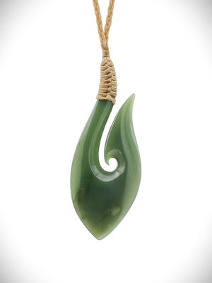 Moko Pounamu Hei Matau (Hook) NZ Genuine Inanga Greenstone - Motukawaiti Moko Pounamu Hei Matau (Hook) NZ Genuine Inanga Greenstone - Motukawaiti