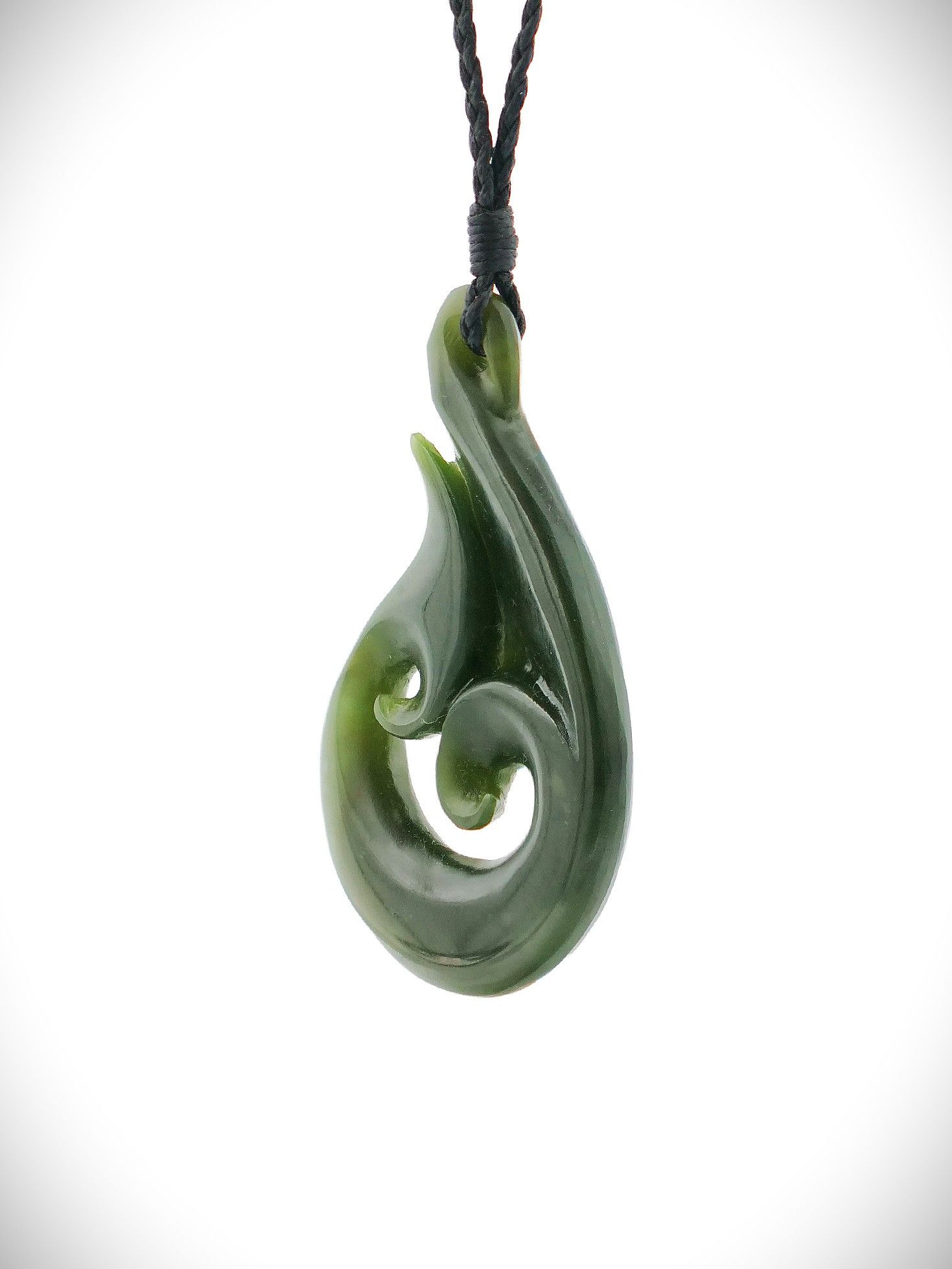 Moko Pounamu Hei Matau (Hook) Genuine NZ Kawakawa Greenstone - Paihia