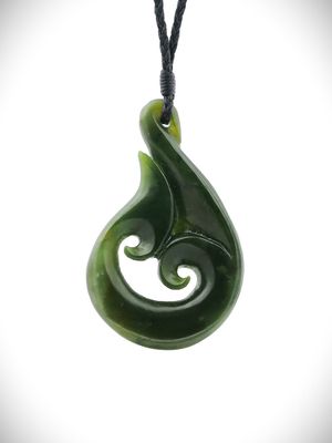 Moko Pounamu Hei Matau (Hook) Genuine NZ Kawakawa Greenstone - Paihia