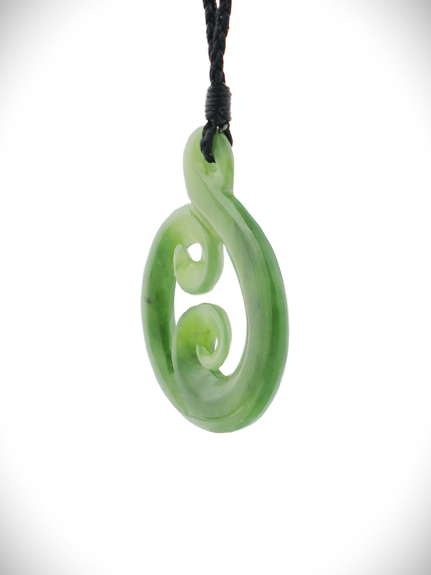 Moko Pounamu Double Koru Genuine NZ Kawakawa Greenstone - Kaimai