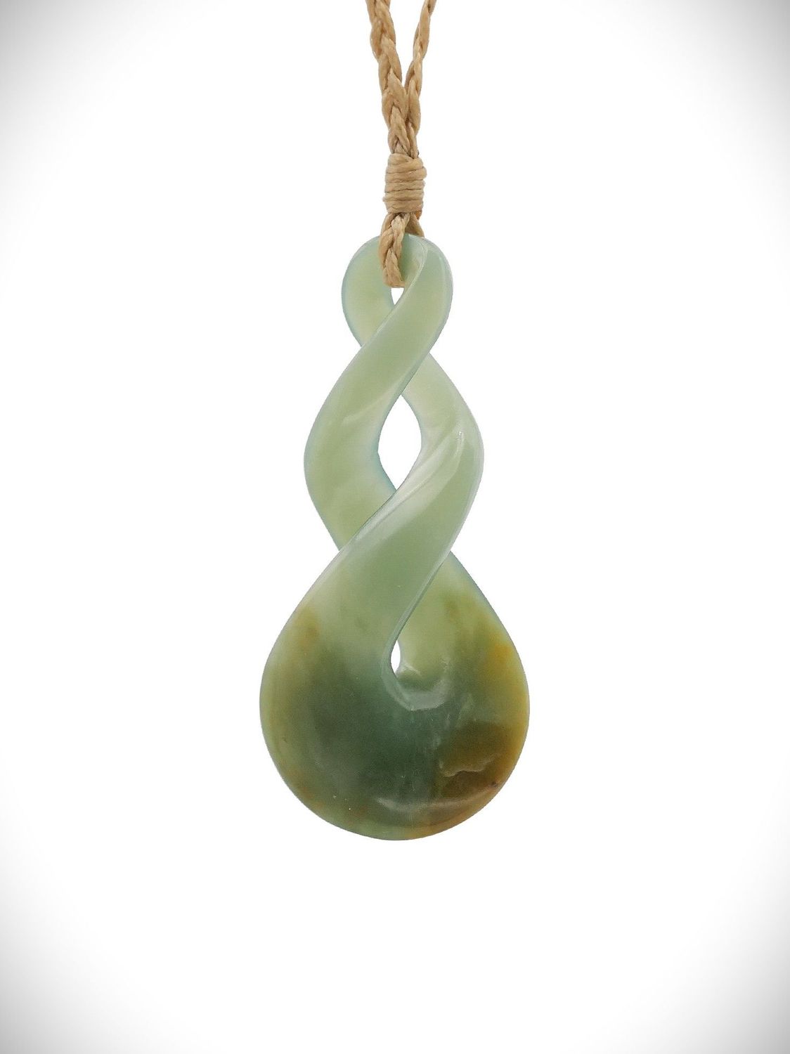 Moko Pounamu Double Pikorua (Twist) NZ Genuine Inanga Flower Greenstone - Tinui Moko Pounamu Double Pikorua (Twist) NZ Genuine Inanga Flower Greenstone - Tinui