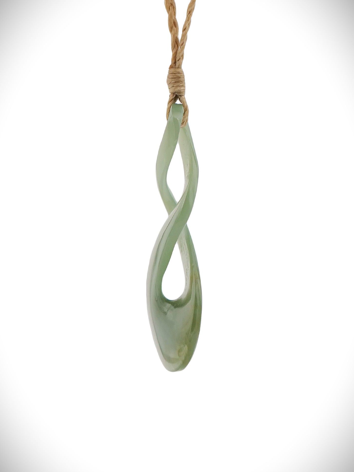 Moko Pounamu Double Pikorua (Twist) NZ Genuine Inanga Flower Greenstone - Tinui
