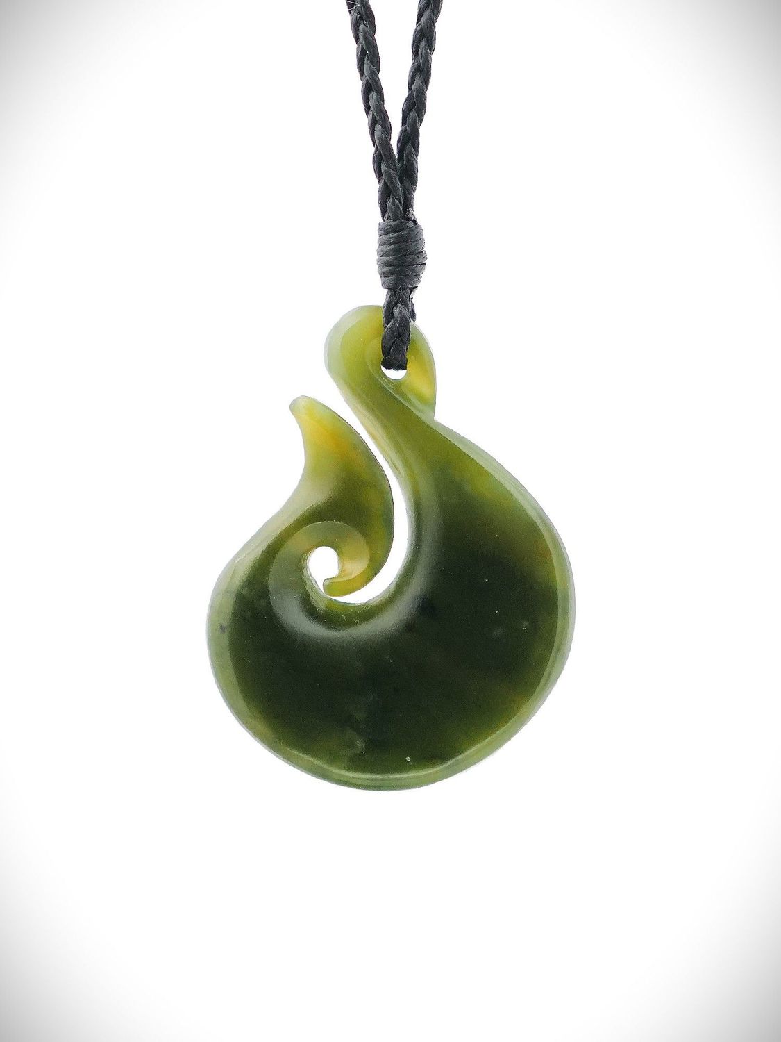 Moko Pounamu Hei Matau (Hook) NZ Genuine Kawakawa Greenstone - Orau