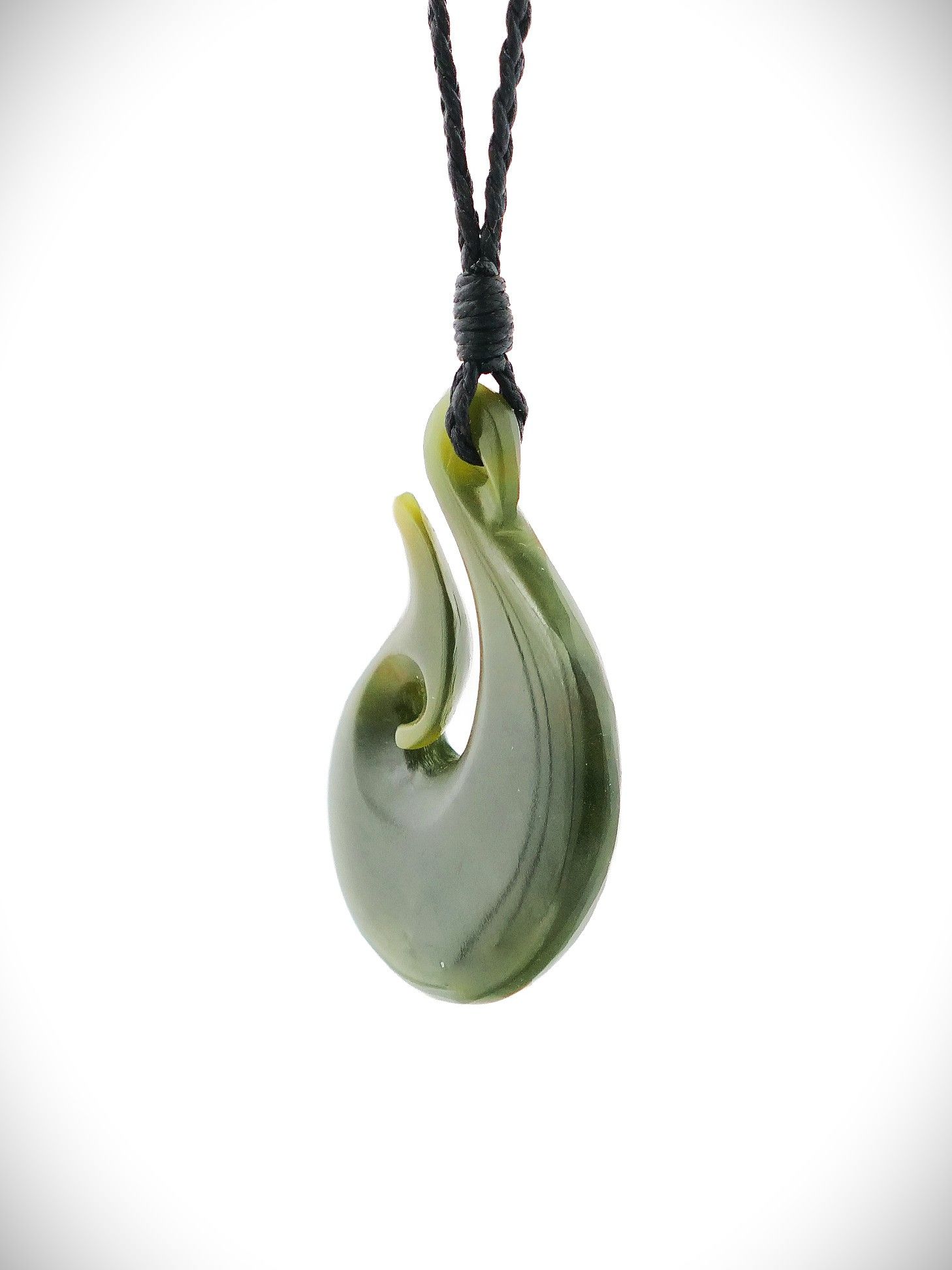 Moko Pounamu Hei Matau (Hook) NZ Genuine Kawakawa Greenstone - Orau